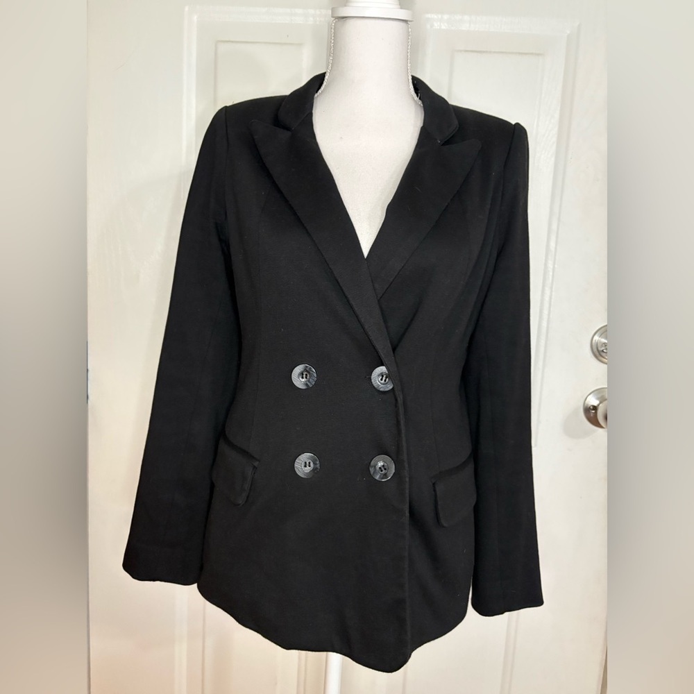 Anthropologie Cartonnier Double Breasted Black Knit Blazer size Medium